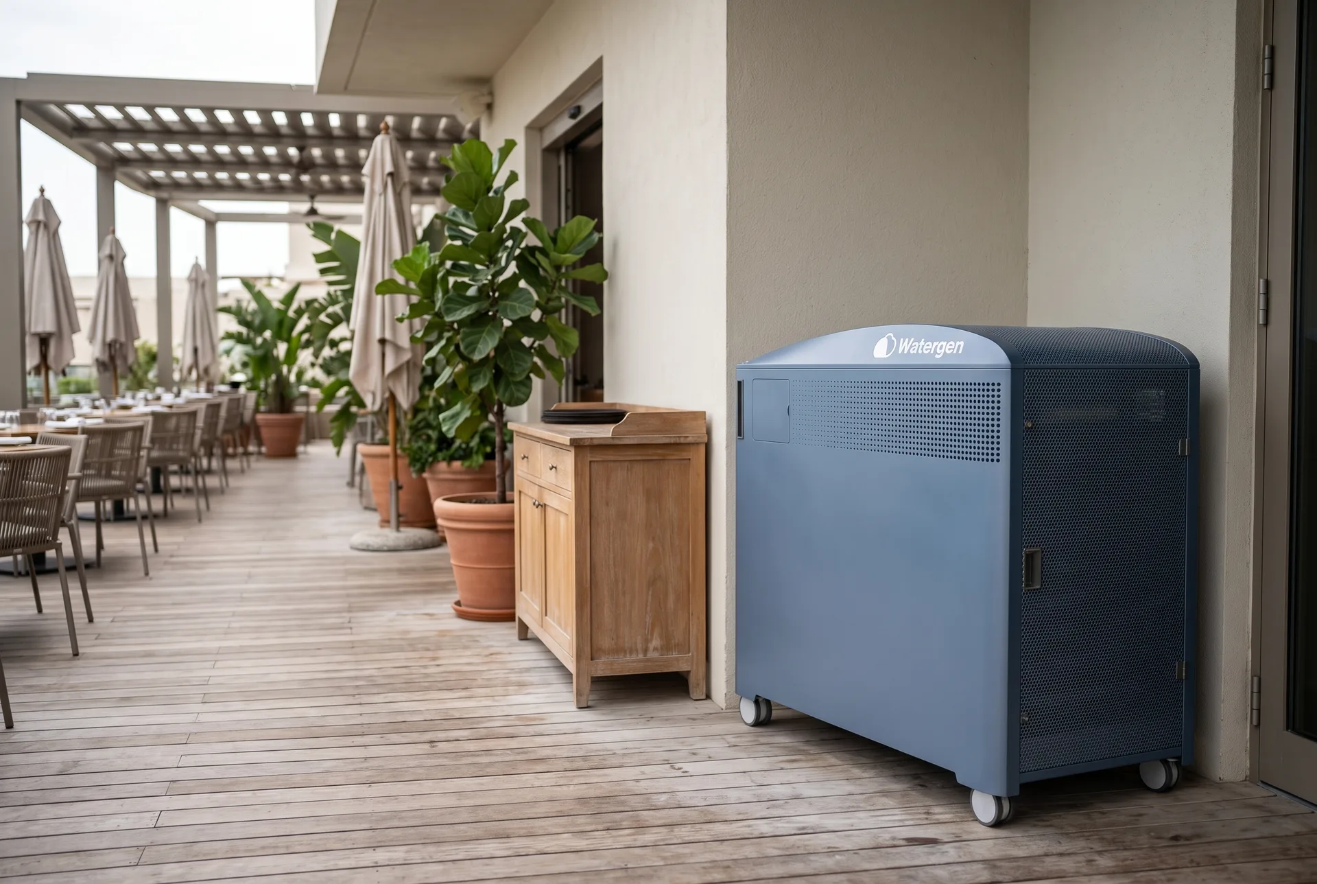 GEN-M1 on a restaurant terrace by the doorway